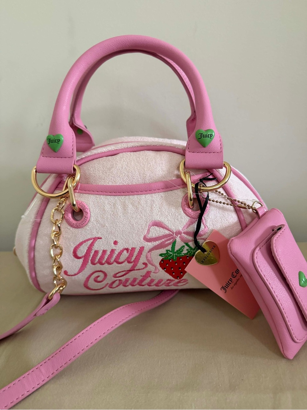 Juicy Couture Pink & Cream Strawberry Logo Dome Satchel